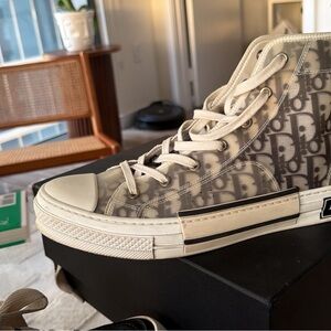 Dior Cream and Black High-Top Sneakers